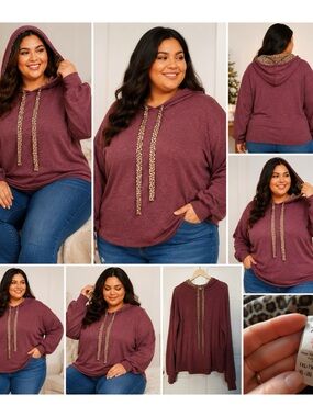 7TH RAY Purple Cheetah Print Hooded Sweatshirt